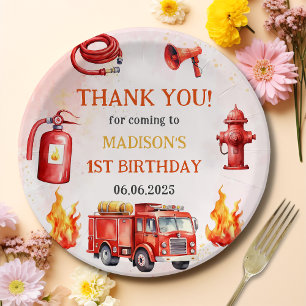 Fire Truck Firefighter 1st Birthday Party  Paper Plate