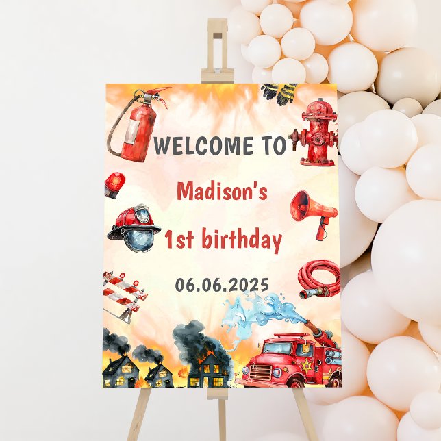 Fire Truck Firefighter 1st Birthday Welcome Sign (Creator Uploaded)