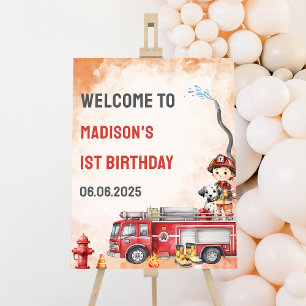 Fire Truck Firefighter 1st Birthday Welcome Sign
