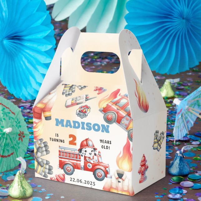 Fire Truck Firefighter 2nd Birthday  Favour Box (Party)