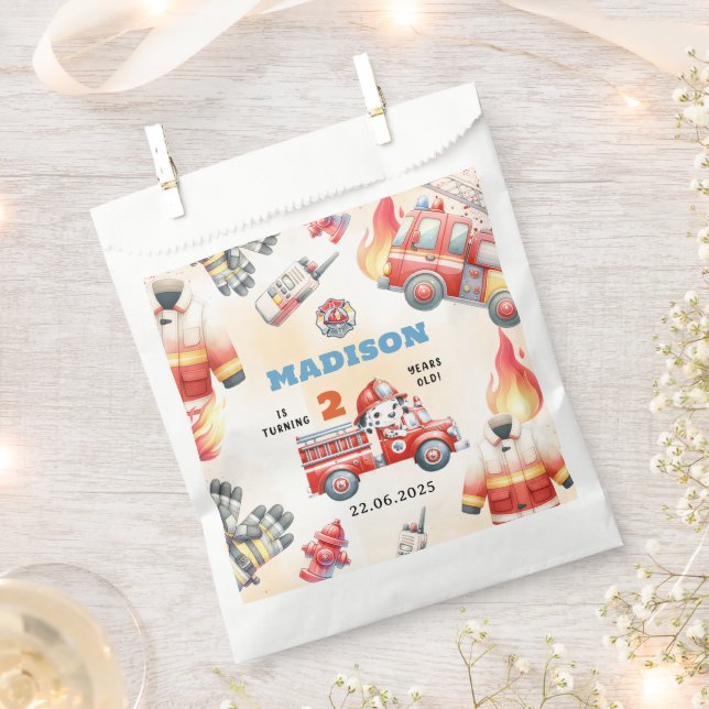 Fire Truck Firefighter 2nd Birthday Party Favour Bag (Clipped)