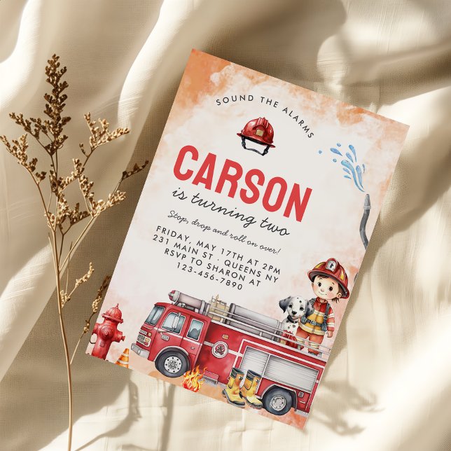 Fire Truck Firefighter 2nd Birthday Party Invitation (Creator Uploaded)
