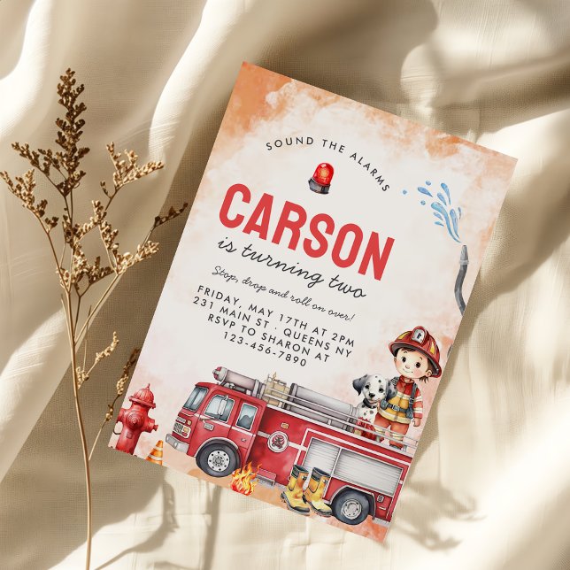 Fire Truck Firefighter 2nd Birthday Party Invitation (Creator Uploaded)