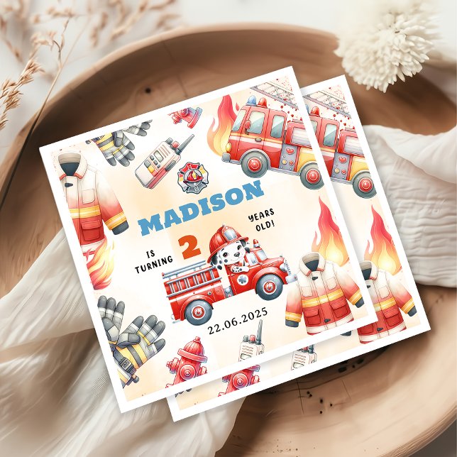 Fire Truck Firefighter 2nd Birthday Party Napkin (Creator Uploaded)