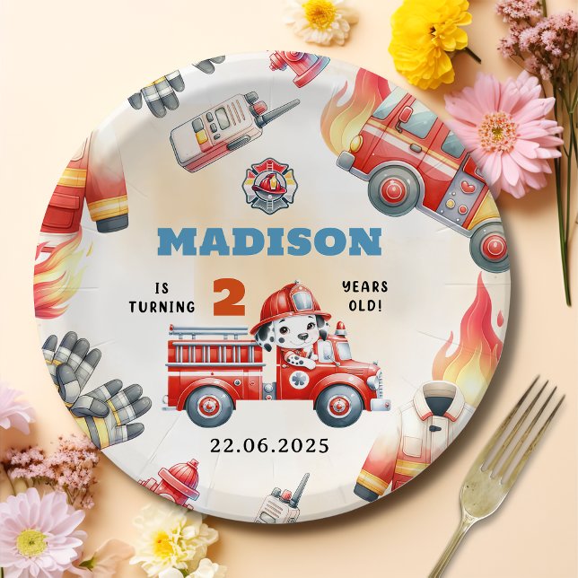 Fire Truck Firefighter 2nd Birthday Party  Paper Plate (Creator Uploaded)