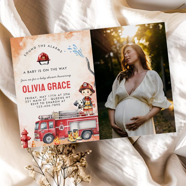 Fire Truck Firefighter Baby Shower Party Photo  Invitation (Creator Uploaded)