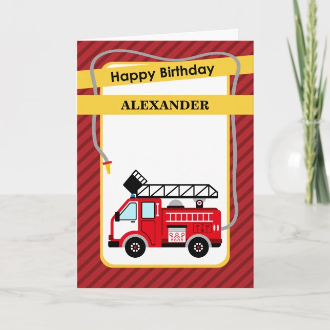 Fire Truck Firefighter Birthday Greeting Card (Front)