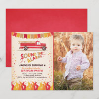 Fire Truck Firefighter Birthday Invitation Boy