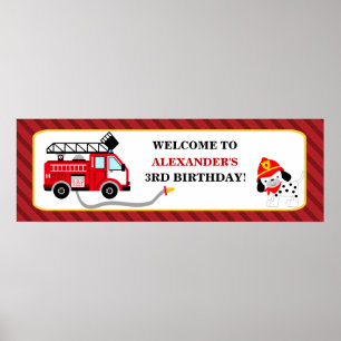 Fire Truck Firefighter Birthday Party Banner Poster
