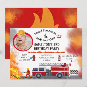 Fire Truck Firefighter Birthday Party Invitation