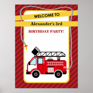 Fire Truck Firefighter Birthday Party Poster