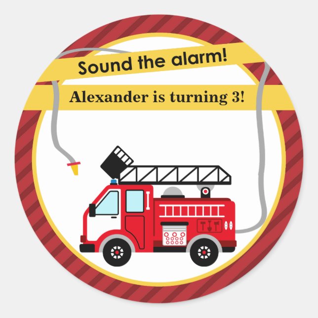 Fire Truck Firefighter Birthday Party Sticker (Front)