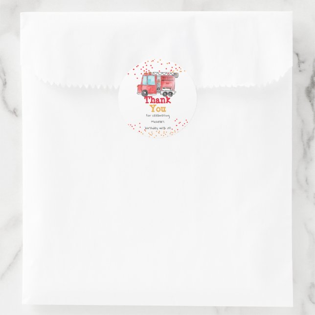 Fire truck firefighter birthday sticker (Bag)