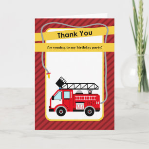 Fire Truck Firefighter Birthday Thank You Card