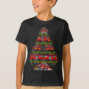 Fire Truck Firefighter Christmas Tree Lights Xmas T-Shirt
