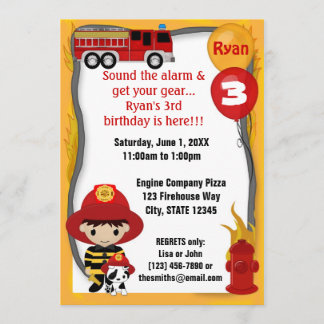 Fire Truck Firefighter Dalmatian Birthday FF01B Invitation
