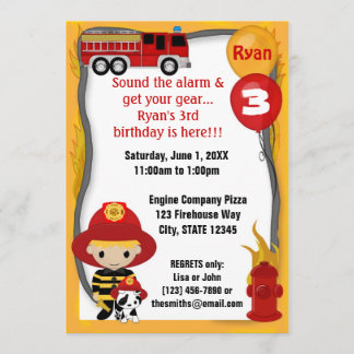 Fire Truck Firefighter Dalmatian Birthday FF01C Invitation