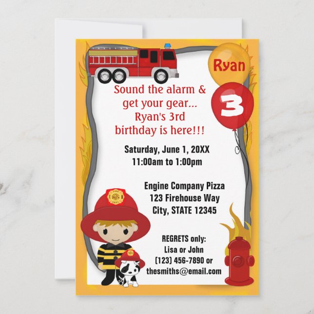 Fire Truck Firefighter Dalmatian Birthday FF01D Invitation (Front)