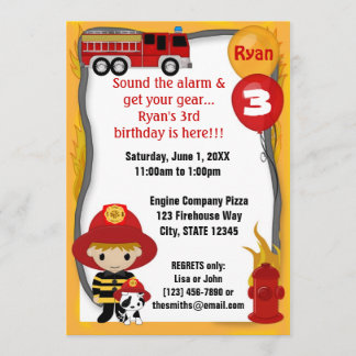 Fire Truck Firefighter Dalmatian Birthday FF01D Invitation