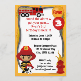 Fire Truck Firefighter Dalmatian Birthday FF02B Invitation