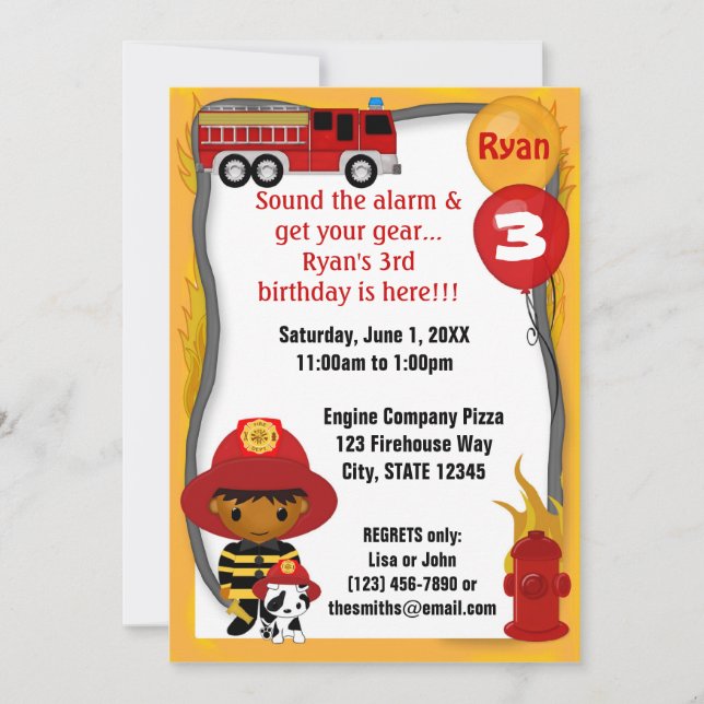 Fire Truck Firefighter Dalmatian Birthday FF03B Invitation (Front)