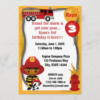Fire Truck Firefighter Dalmatian Birthday FF03B Invitation