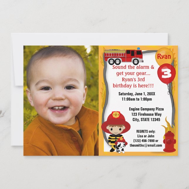 Fire Truck Firefighter Dalmatian Birthday FFP01A Invitation (Front)