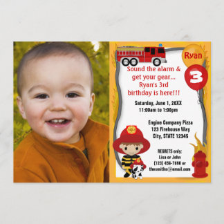 Fire Truck Firefighter Dalmatian Birthday FFP01A Invitation