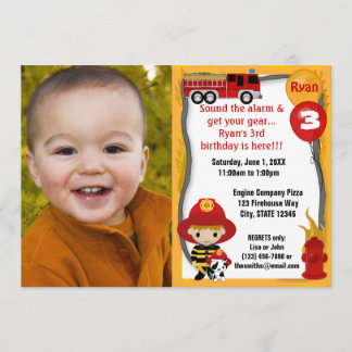 Fire Truck Firefighter Dalmatian Birthday FFP01D Invitation