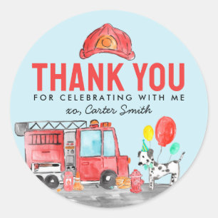 Fire Truck Firefighter Dog Thank You Kids Birthday Classic Round Sticker