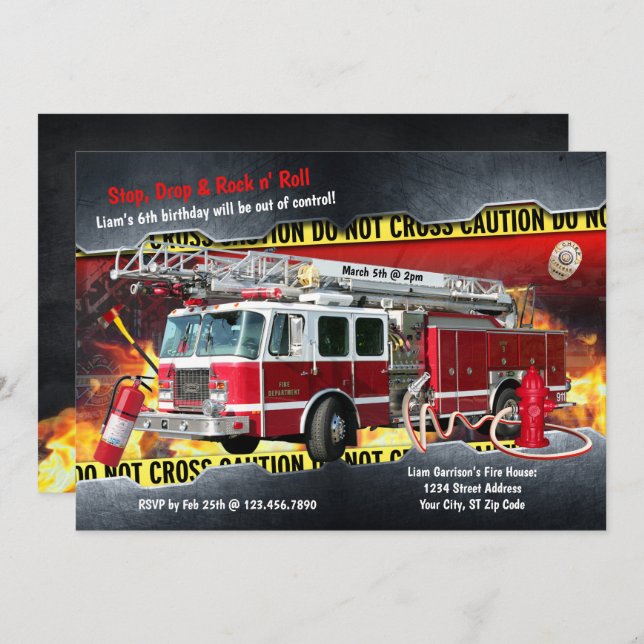 Fire Truck Firefighter Party Invitation (Front/Back)