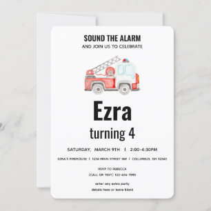 Fire Truck - Firefighter -Sound the Alarm Birthday Invitation