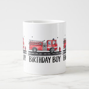 Fire Truck Firefighter The Birthday of Boy Family Large Coffee Mug