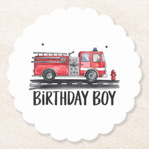 Fire Truck Firefighter The Birthday of Boy Family Paper Coaster