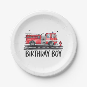 Fire Truck Firefighter The Birthday of Boy Family Paper Plate