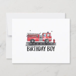 Fire Truck Firefighter The Birthday of Boy Family RSVP Card