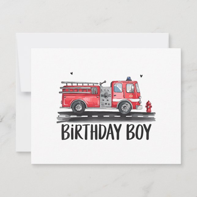 Fire Truck Firefighter The Birthday of Boy Family  Save The Date (Front)