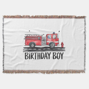 Fire Truck Firefighter The Birthday of Boy Family Throw Blanket