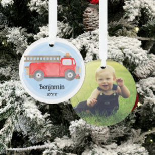 Fire Truck Fireman Photo Keepsake Christmas Ornament