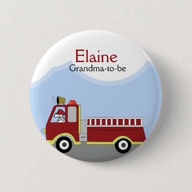 Fire Truck Firemen NAME TAG Custom Button (Front)