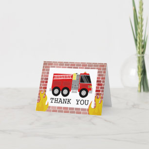 Fire Truck Flames Brick Birthday Thank You Card