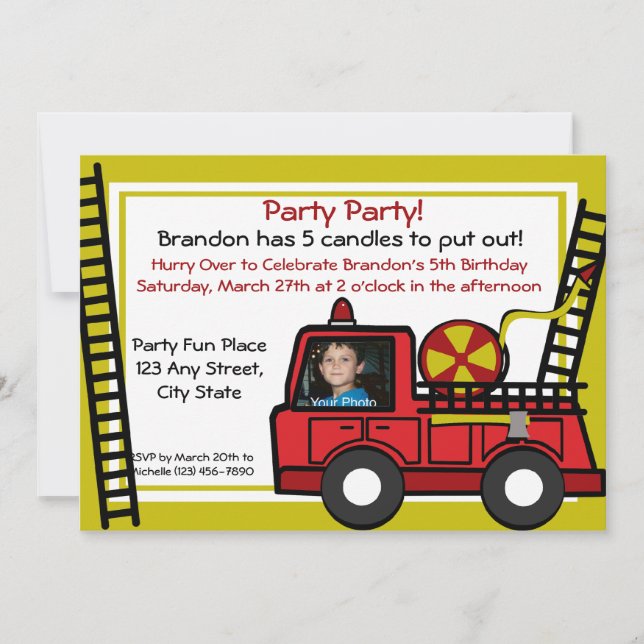 Fire Truck Fun/ Photo Invitation (Front)