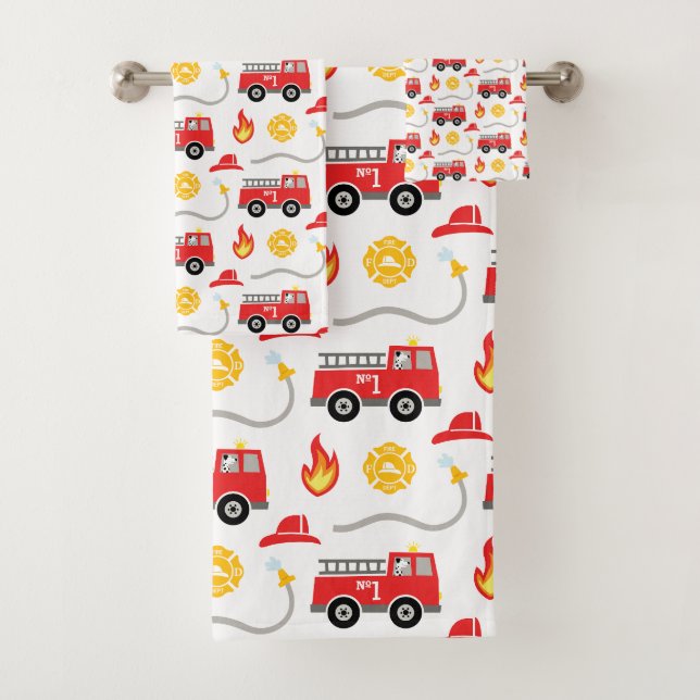 Fire Truck Kids Bath Towel Set (Insitu)