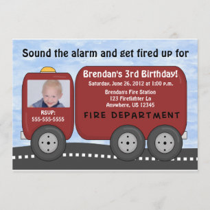 Fire Truck Kids Birthday Invitation