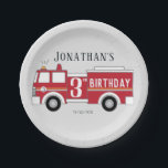 Fire truck kids birthday invitation paper plate<br><div class="desc">Celebrate your little fire fighter's birthday with this classic, cute fire truck paper plate. Customise this roaring fire engine child's name and age. The number on the side of fire engine may be customised as well. Also customise the date of the party. Have a blazing good time! Also check out...</div>