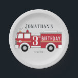 Fire truck kids birthday invitation paper plate<br><div class="desc">Celebrate your little fire fighter's birthday with this classic, cute fire truck paper plate. Customise this roaring fire engine child's name and age. The number on the side of fire engine may be customised as well. Also customise the date of the party. Have a blazing good time! Also check out...</div>