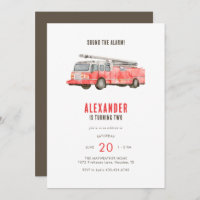 Fire Truck Kids Birthday Party Invitation