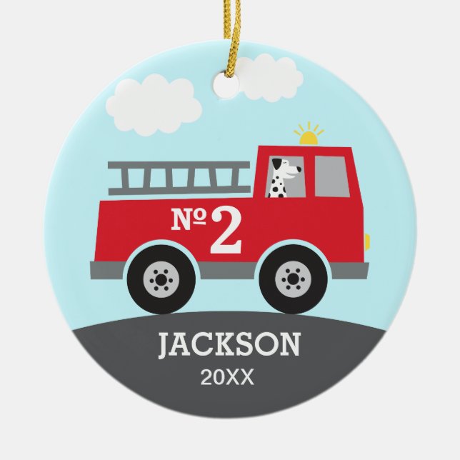 Fire Truck Kids Ceramic Ornament (Front)