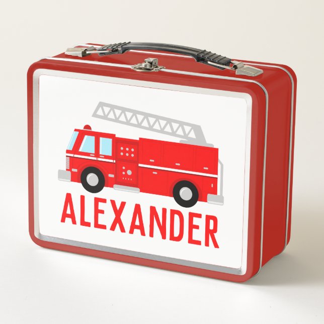 Fire Truck Kids Name Metal Lunch Box (Front)