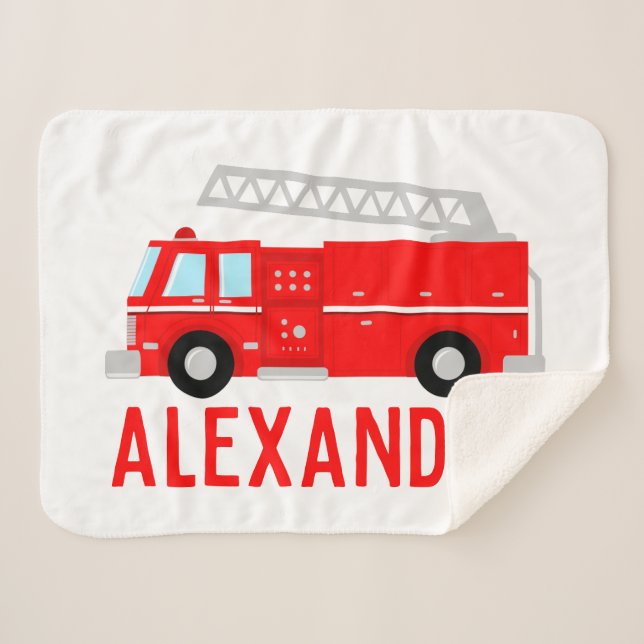 Fire Truck Kids Name Sherpa Blanket (Front (Horizontal))